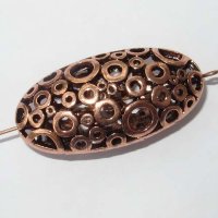 Бусина овальная "колечки" "медь" 39х19