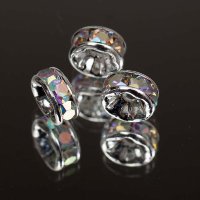 Рондель со стразами "серебро/crystal AB" 6мм
