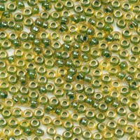 Бисер [81336] жёлтый прозрачный с зелёной линией 10/0