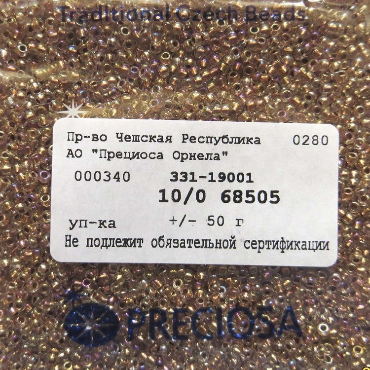 Бисер [68505] прозрачный с медной линией радужный 10/0
